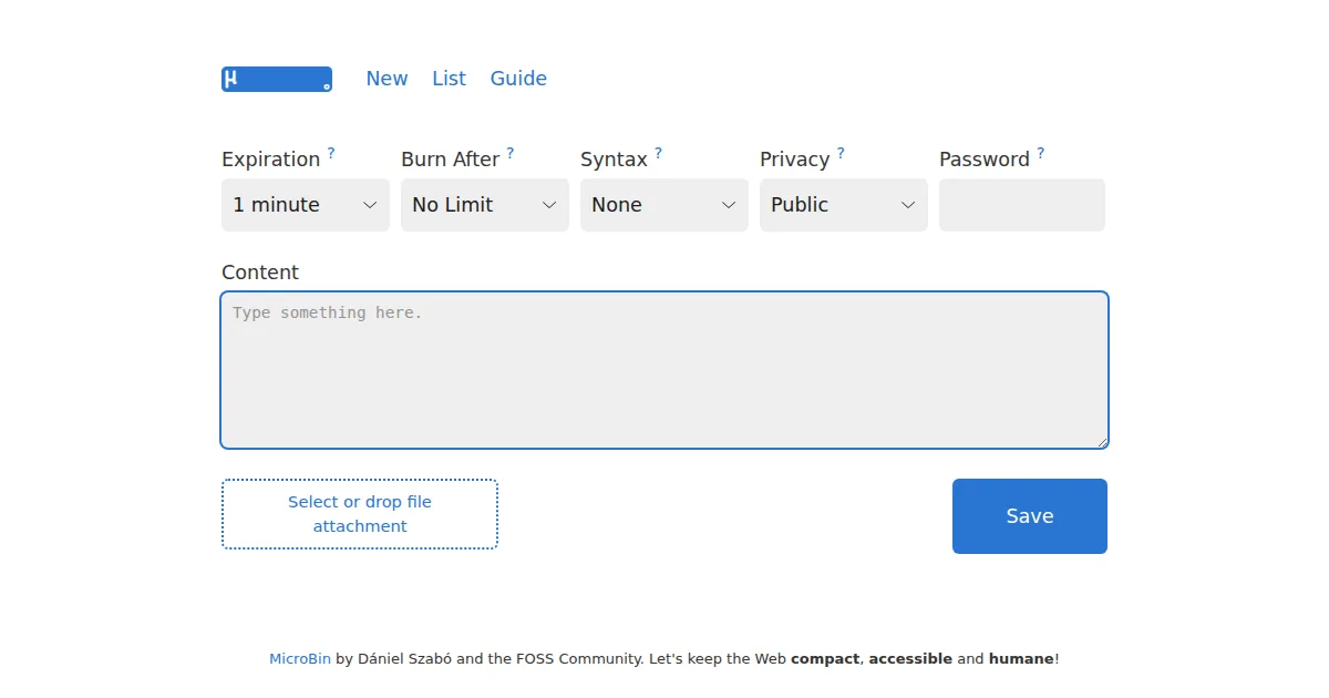 MicroBin text and file sharing interface